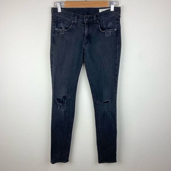 Rag & Bone Skinny Stretch Distressed Jeans - Black - Picture 2 of 8